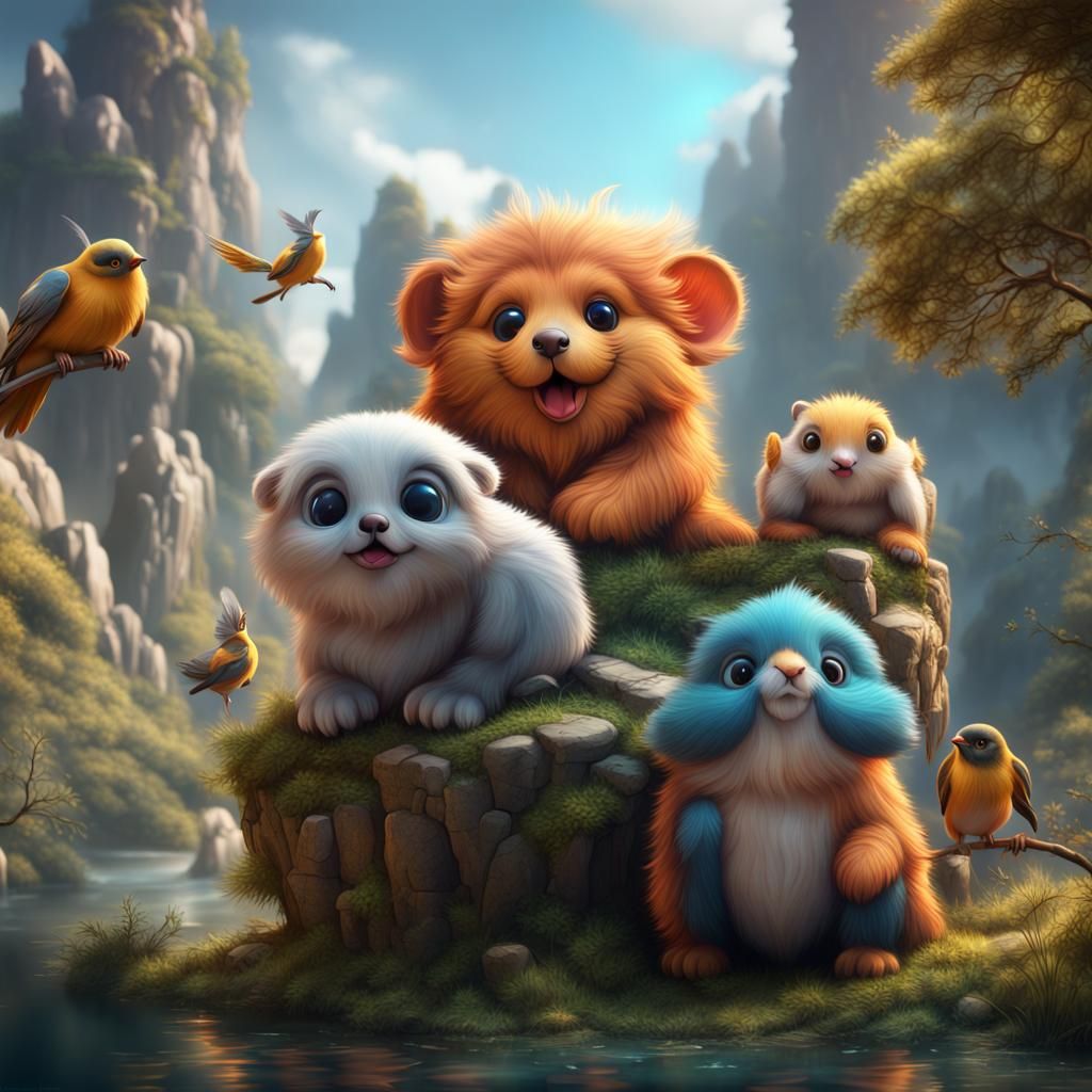 Cute Animals in Detailed Matte Painting