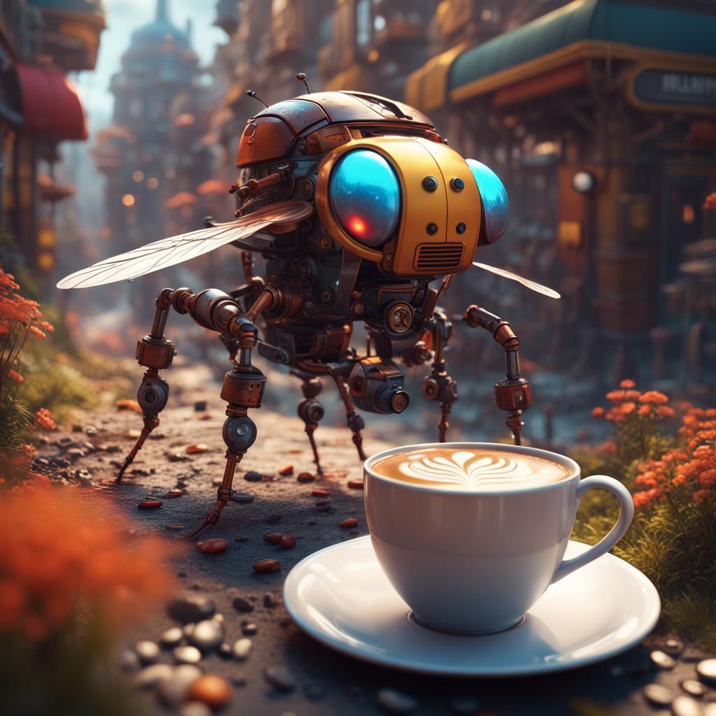 Lonely Robotic Fly in a Detailed Matte Painting