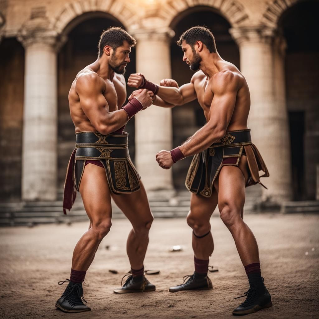 Ancient Roman Wrestlers in Arena, Professional Photo