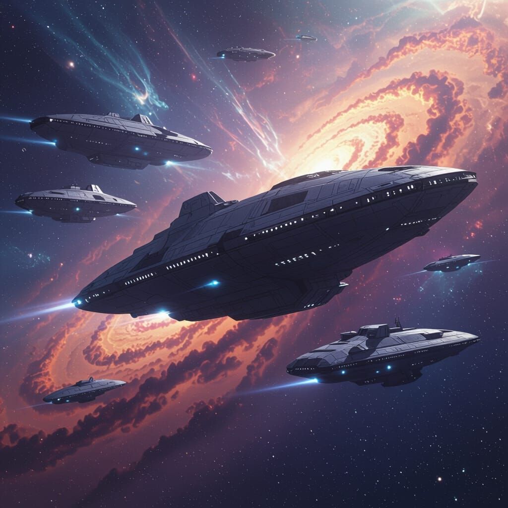 Massive Alien Spaceships in Galactic Nebula