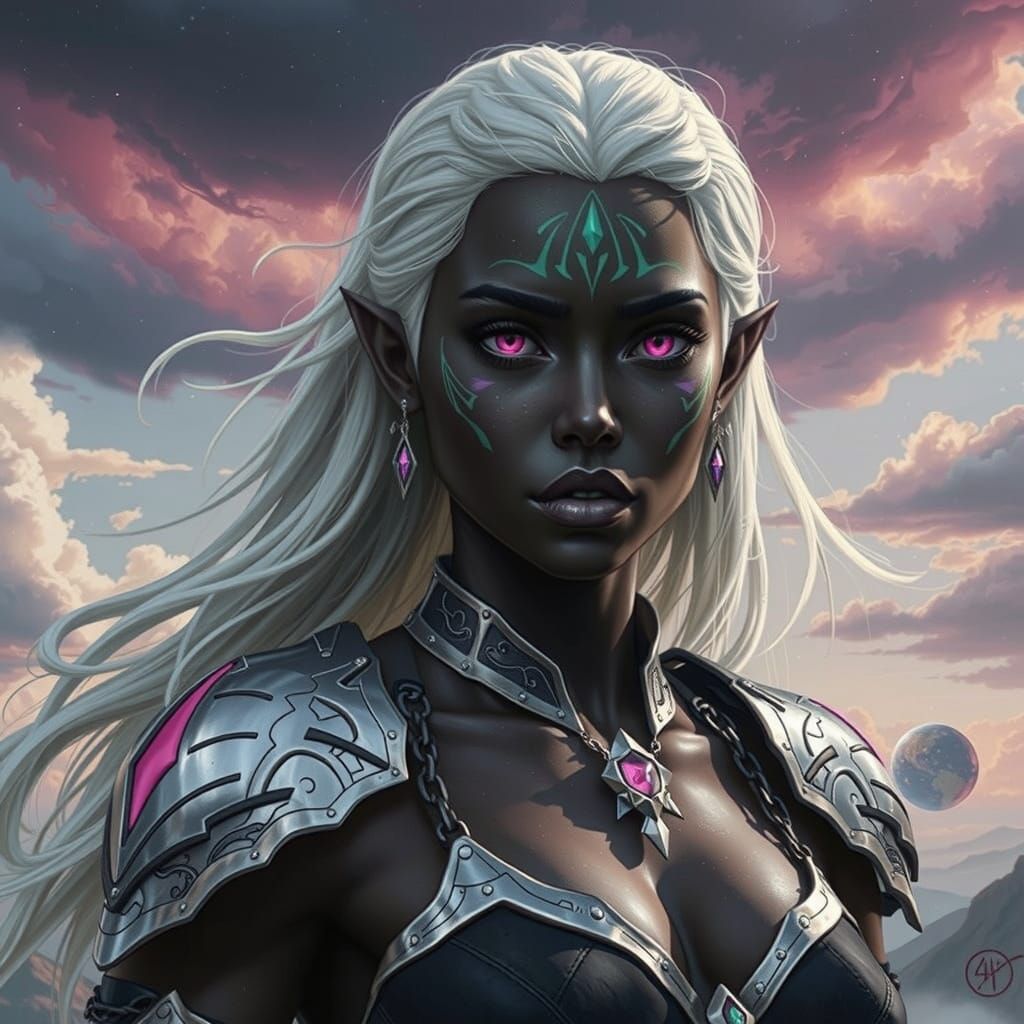 Muscle-Bound Drow Goddess in Clouds, 8K Masterpiece