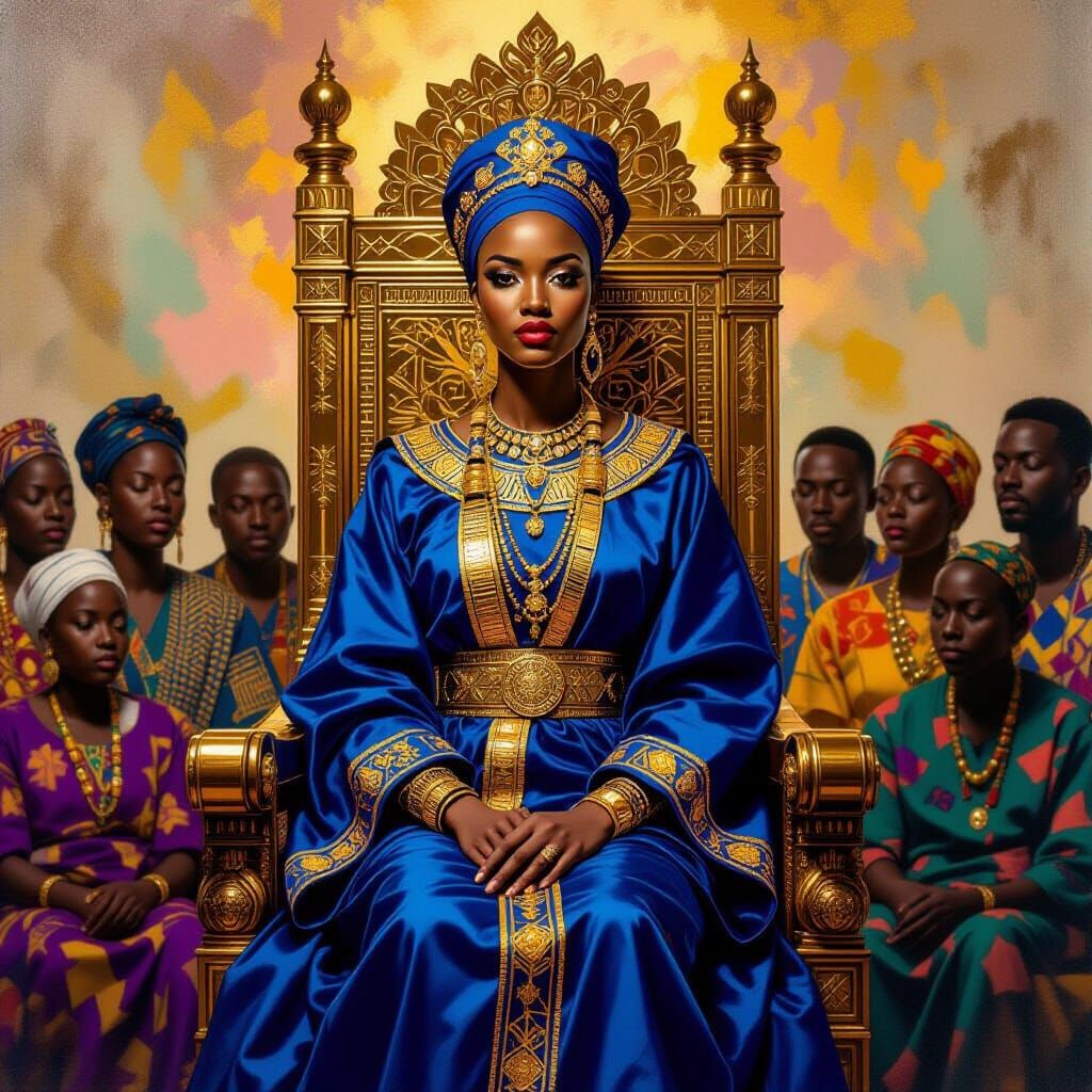 African Queen Ọlioma Before Split Throne, in African Art Sty...