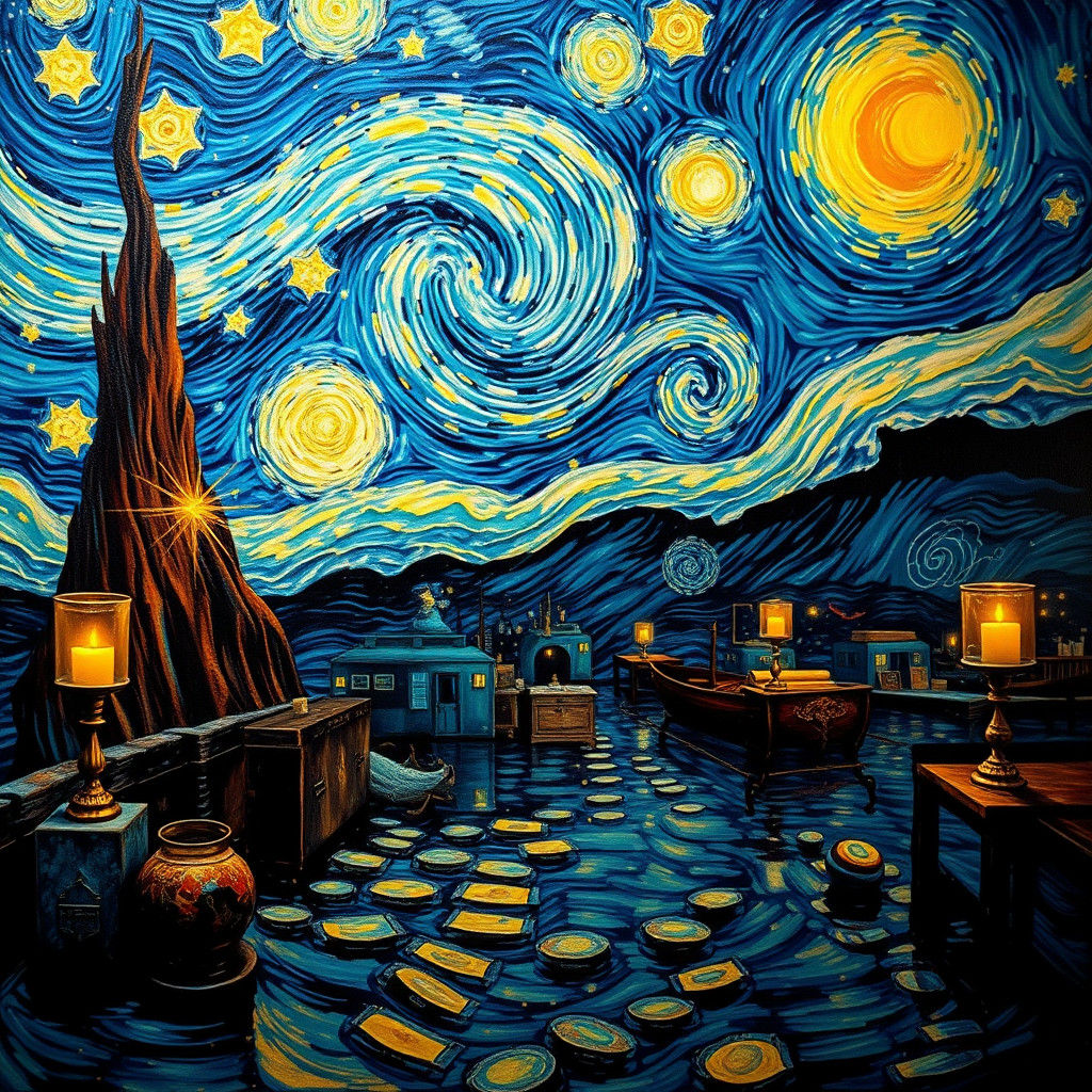 Surreal Landscape in Starry Night Style