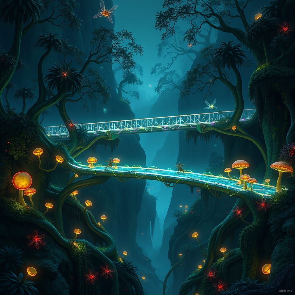 Surreal Alien Jungle Bridge in Ethereal Concept Art Style
