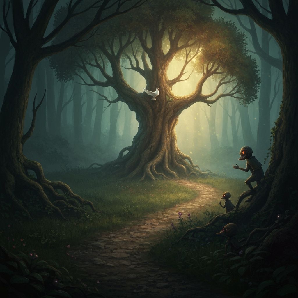 Ethereal Dove in Ancient Tree: Fantasy Concept Art