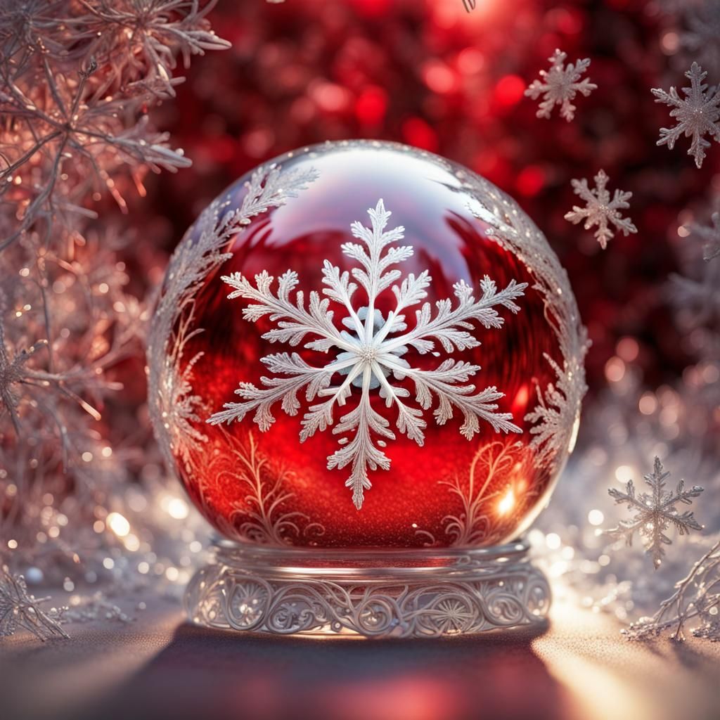Enchanted Glass Sphere with Silver Glitter Snowflakes