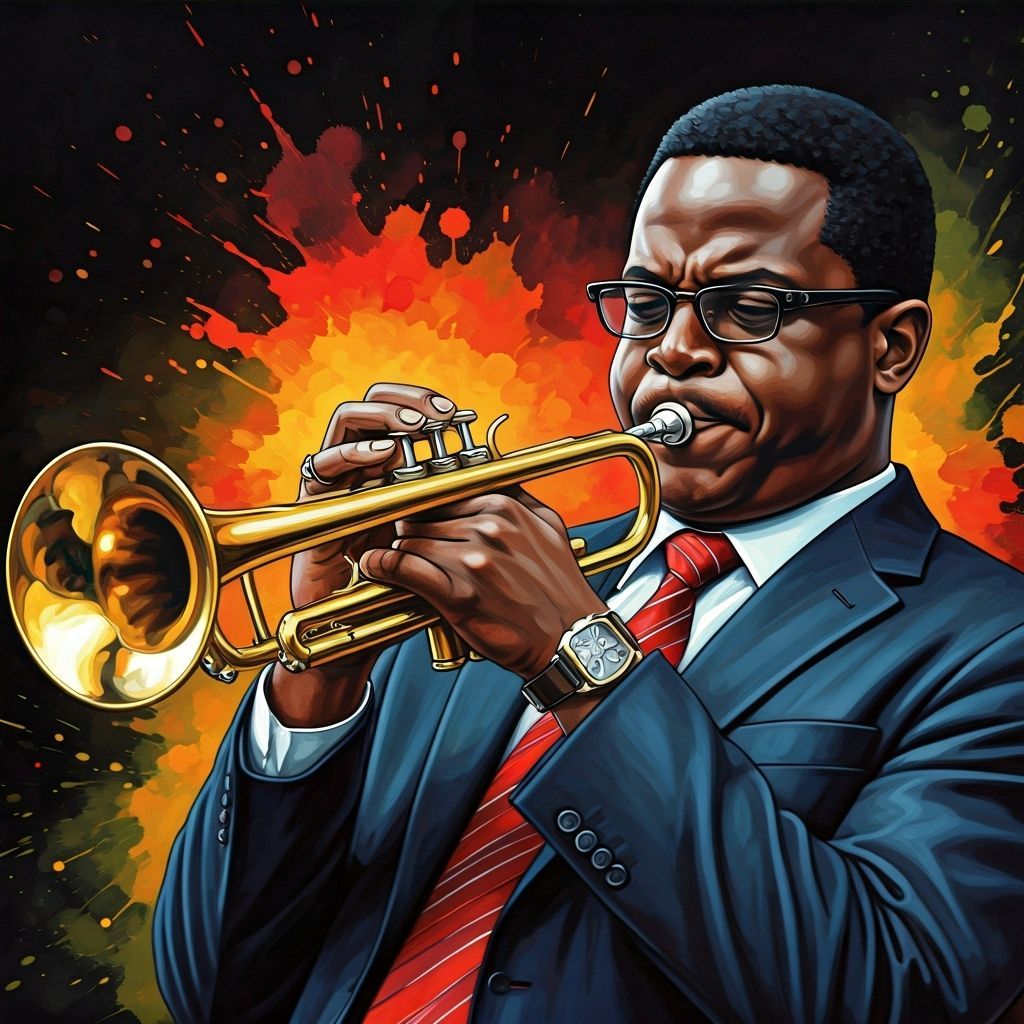 Hyperrealistic Close-up of Trumpet Player in Splash Art