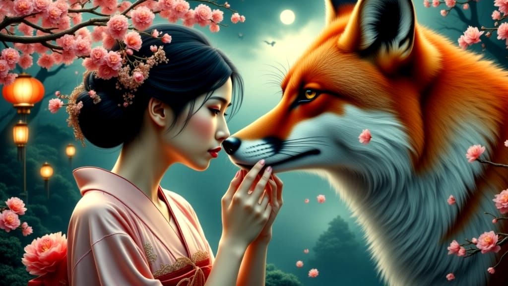 Japanese Woman Touches Glowing Fox Nose