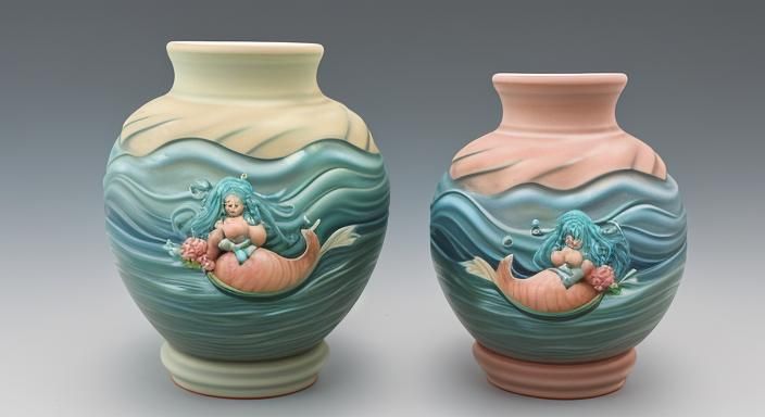 Glazed Pottery Vase with Mermaids and Sea Life