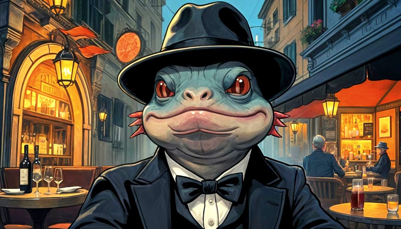 Axolotl Mafia Godfather in Venice Bistro