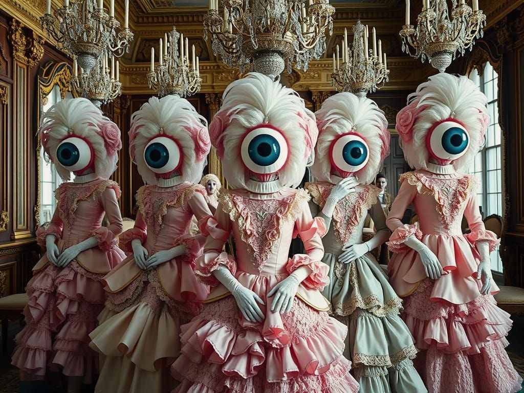 Rococo Ladies in Elegant Ballroom Masks