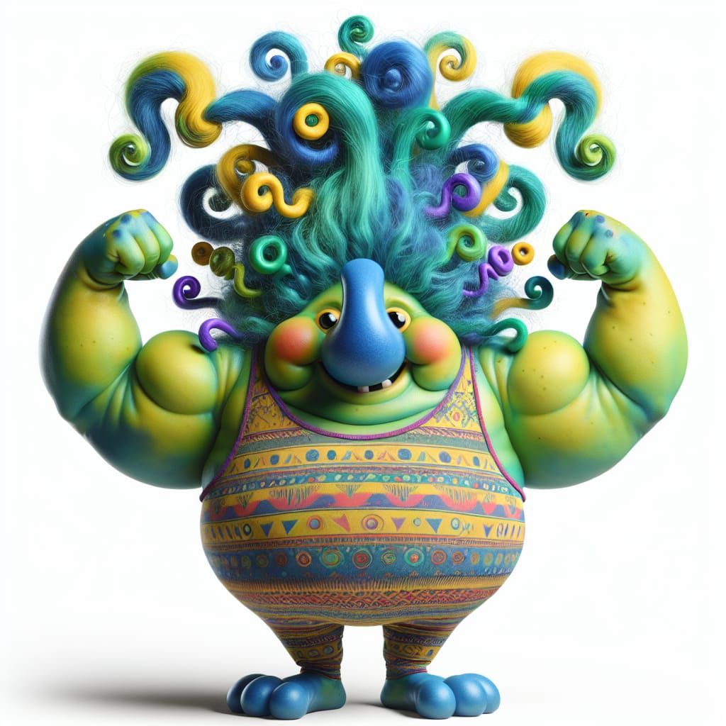 Cute Alien Bodybuilder in Vibrant Green with Wild Hair