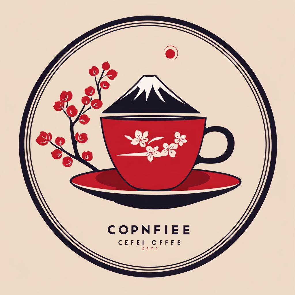 Minimalist Coffee Shop Logo with Mount Fuji and Ikigai