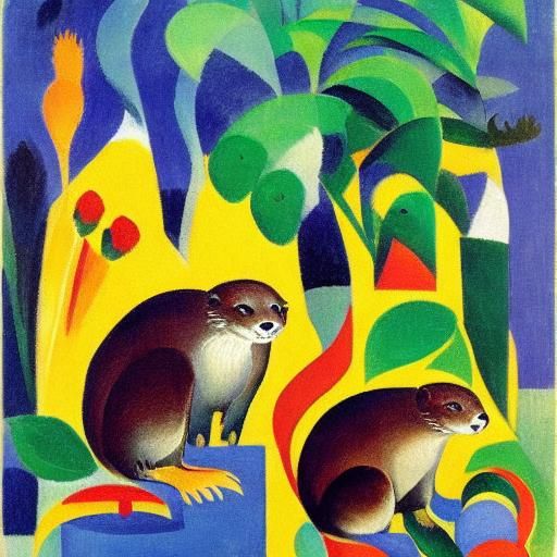 Kindred Otters in Fauvist Style