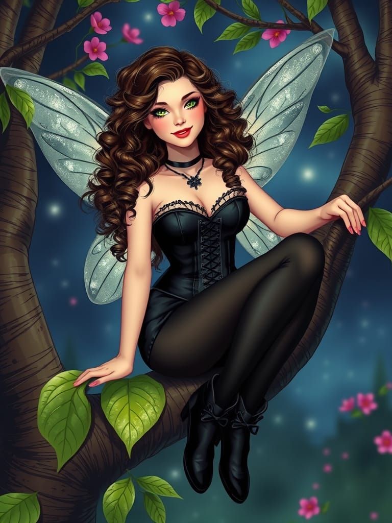 Magical Fairy in Spring Night Scene