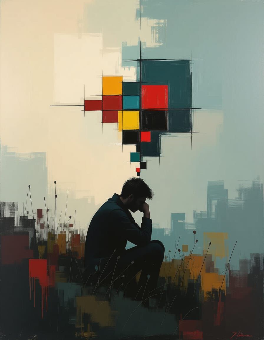 Contemplative Figure in Abstract Expressionist Style