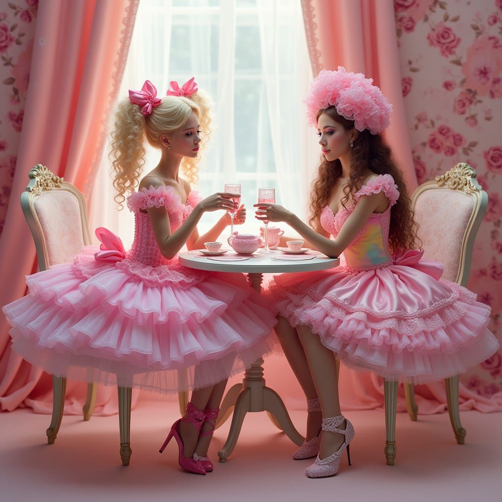 Ballerina Tea Party in Whimsical Pastel Setting