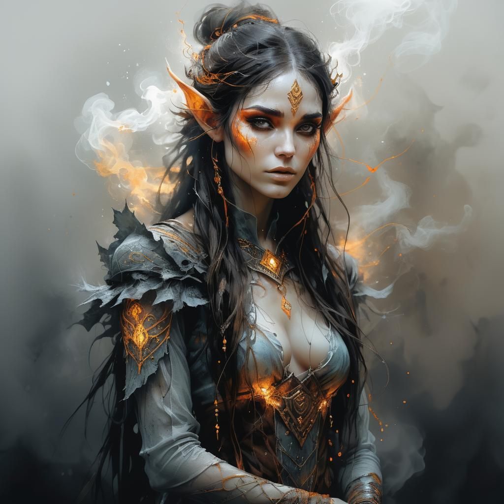 Brunette Elf Girl in Dark Fantasy Art