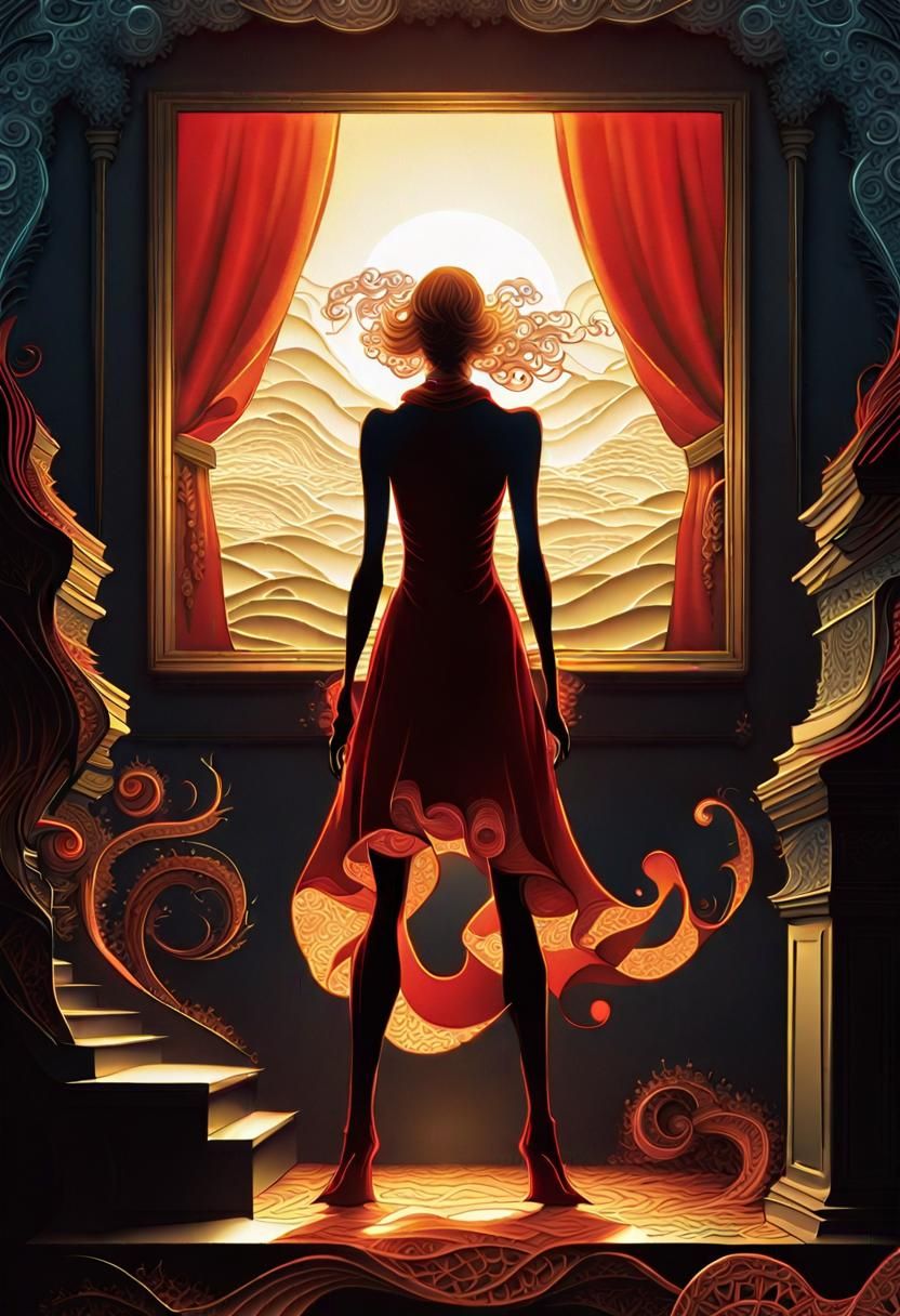 Pop Art Woman in Brass Etching Style