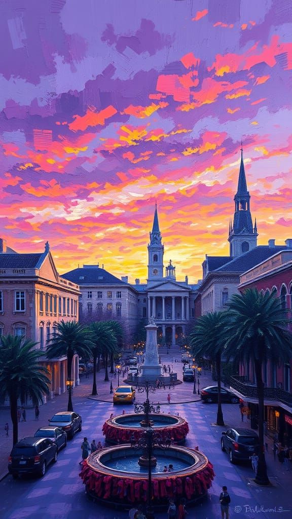 Neo-Impressionist Sunset Over Jackson Square