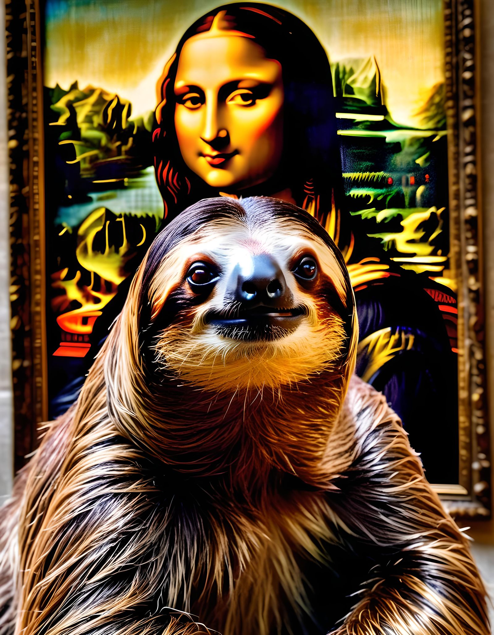 Sloth E. Slotherson Photobombing The Mona Lisa Painting (For...