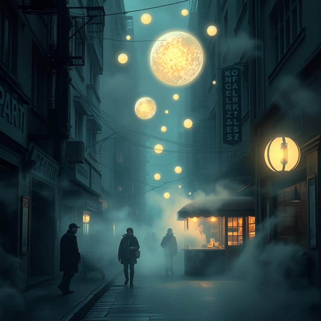 Mystical Aura in Urban Streetscape, Surreal Dreamlike Scene