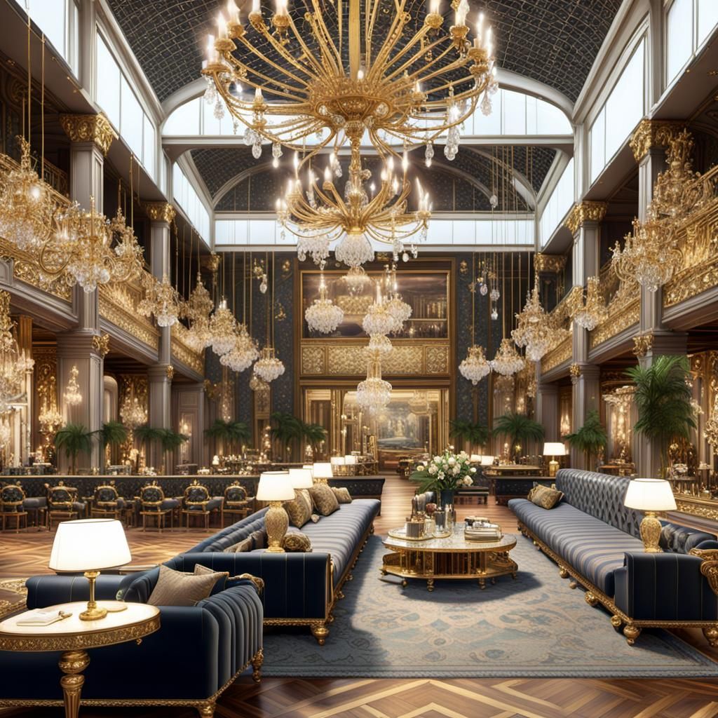 Opulent Lounge with Ornate Details in Fantasy Art Style