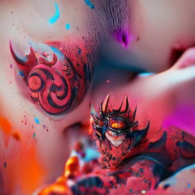 Anime Demon King with Rose Tattoo, Detailed Digital Art