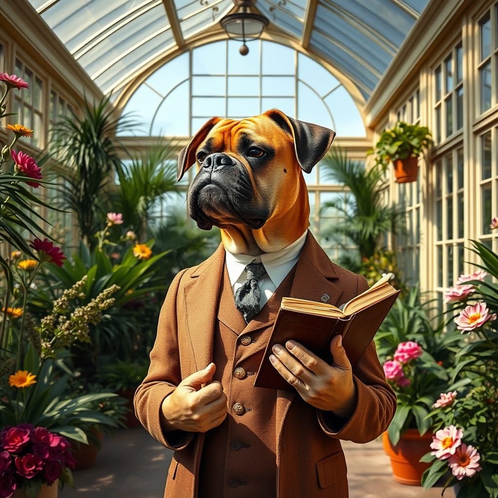 Majestic Yellow Boxer Dog in Victorian Conservatory
