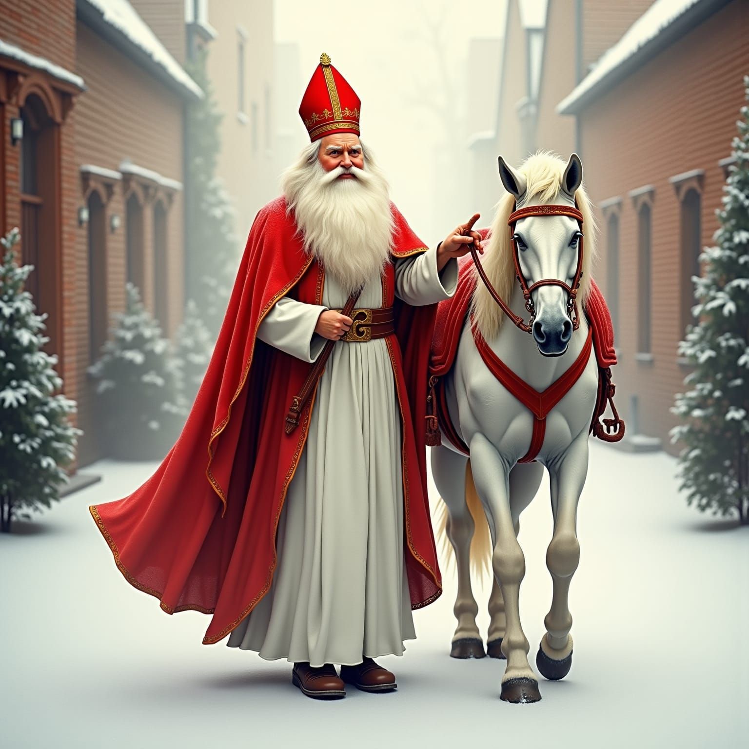 Majestic Sinterklaas with Red Mitre and White Horse