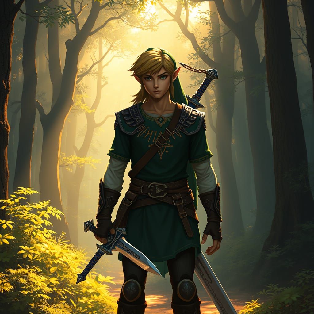 Epic Fantasy Hero in Grand Forest Landscape