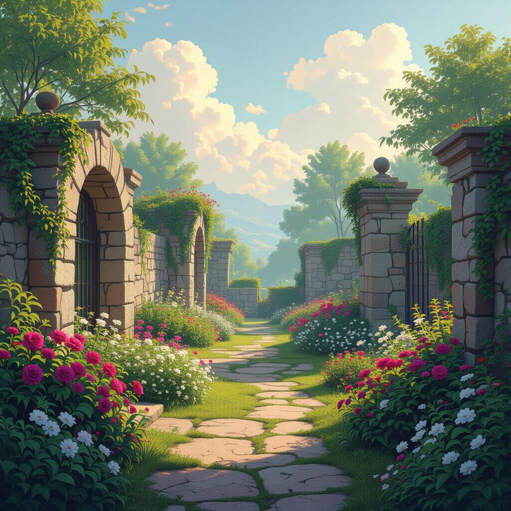Serene Gardens in Dreamy Digital Style
