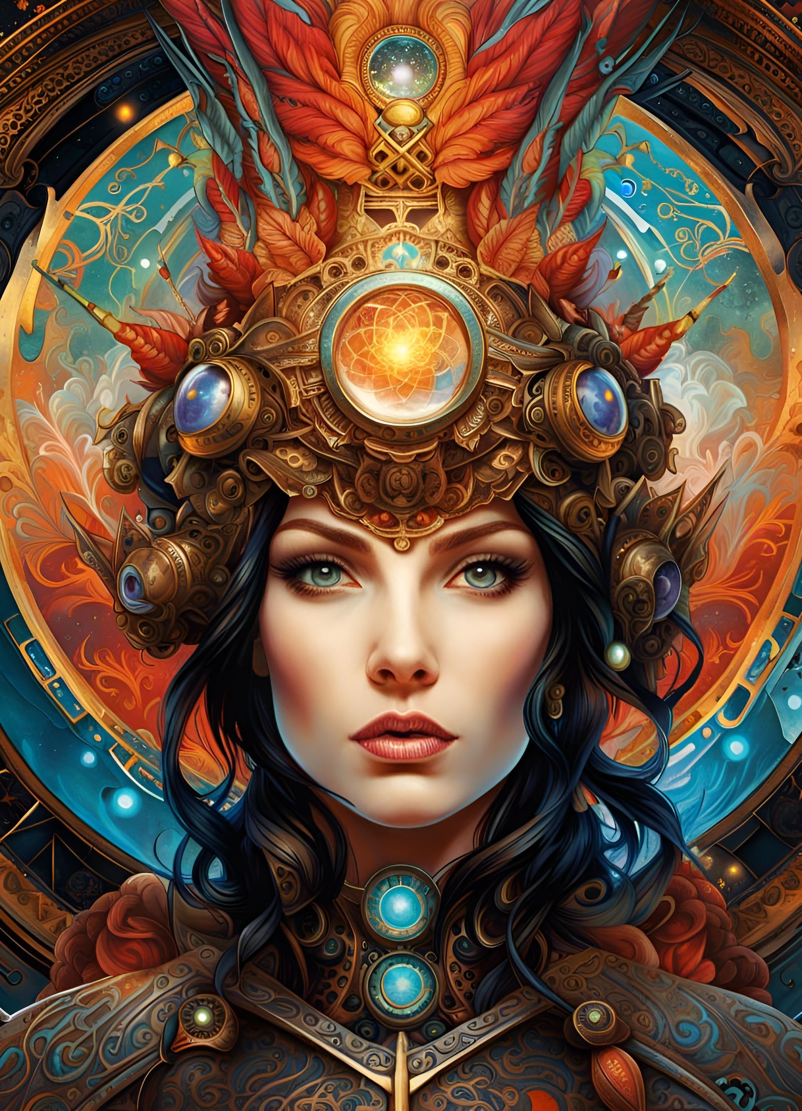 Explosion Goddess Portrait in Psychedelic Style