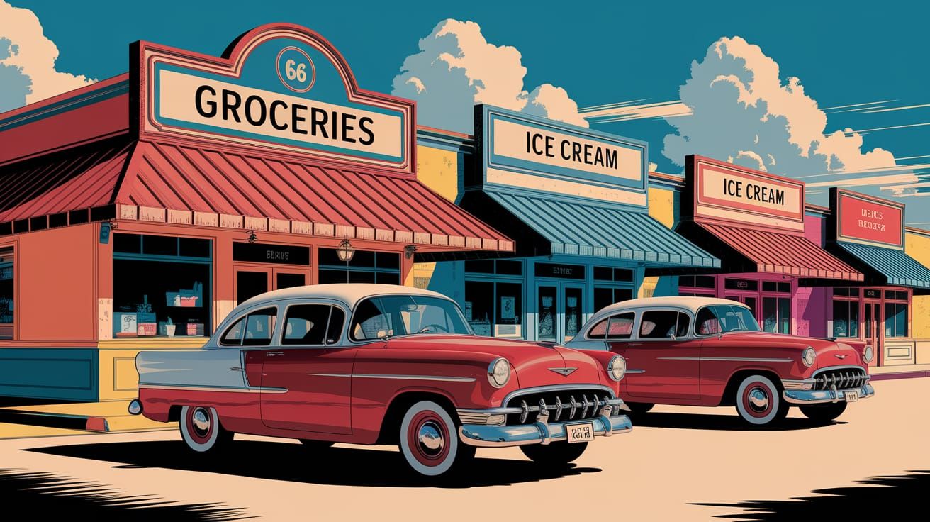 Vintage Cars and Nostalgic Storefronts in Vivid Color Photog...