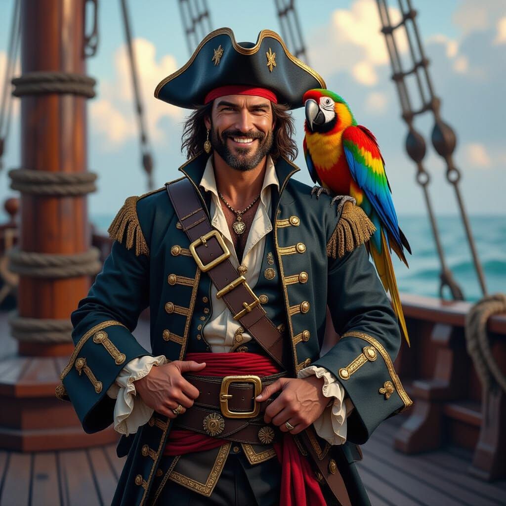 Pirate Captain Portrait in Hyperrealistic Style