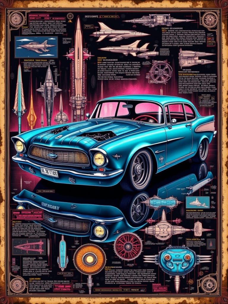 Jet-Powered 1957 Chevy: Hyperrealistic Engineering Diagram