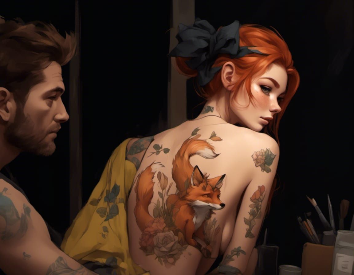 Adorable Fox-girl VIXEN  gets a back tattoo.