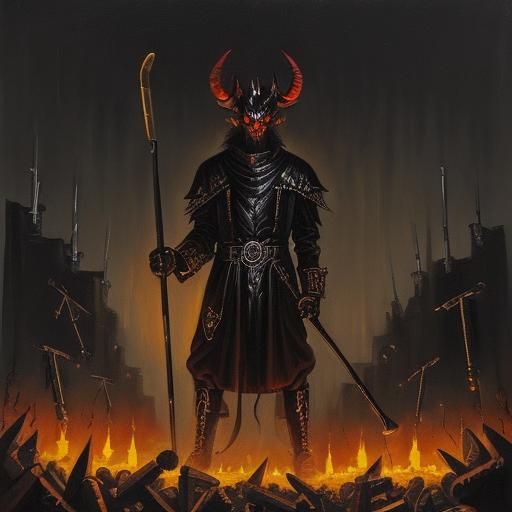 Demon Baal with Club and Bolts in Dystopian Horror