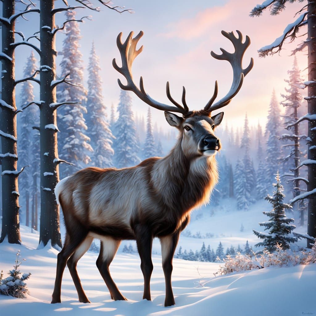 Majestic Reindeer Under Golden Sunset