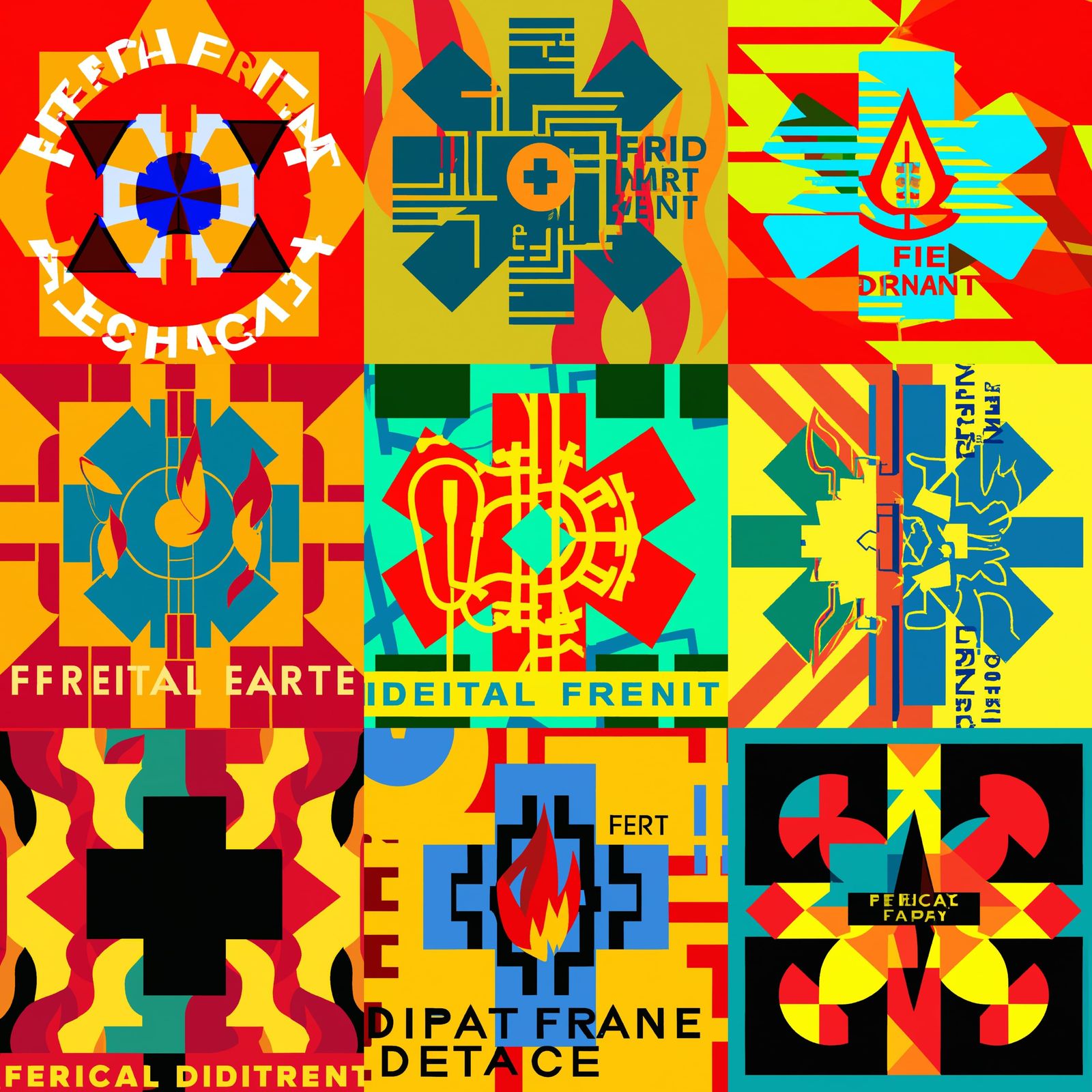 Fire and Medical Logo in Bauhaus Pop Art Style