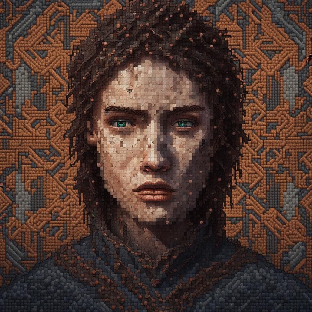 Geometric Joan of Arc Portrait as Digital Tapestry