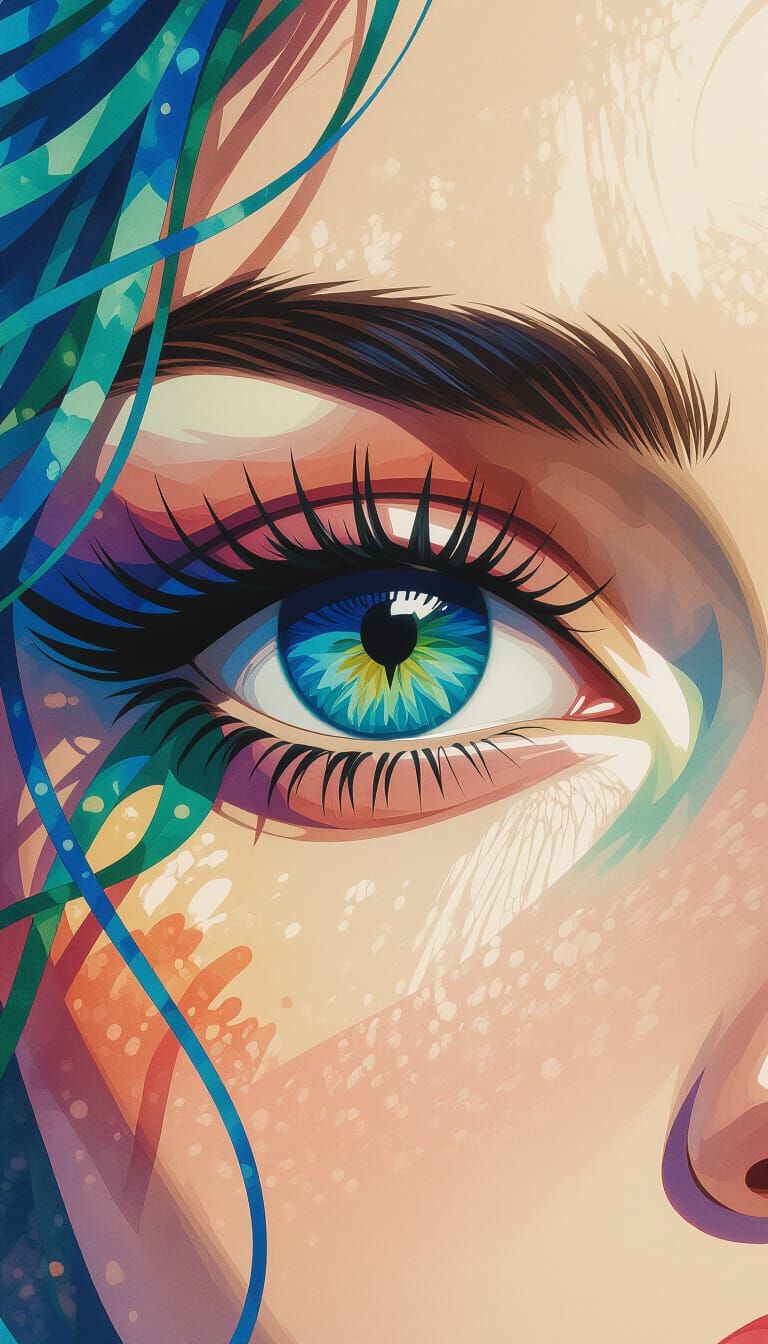 Watercolor Eye with Wolf Silhouette in 3D Render