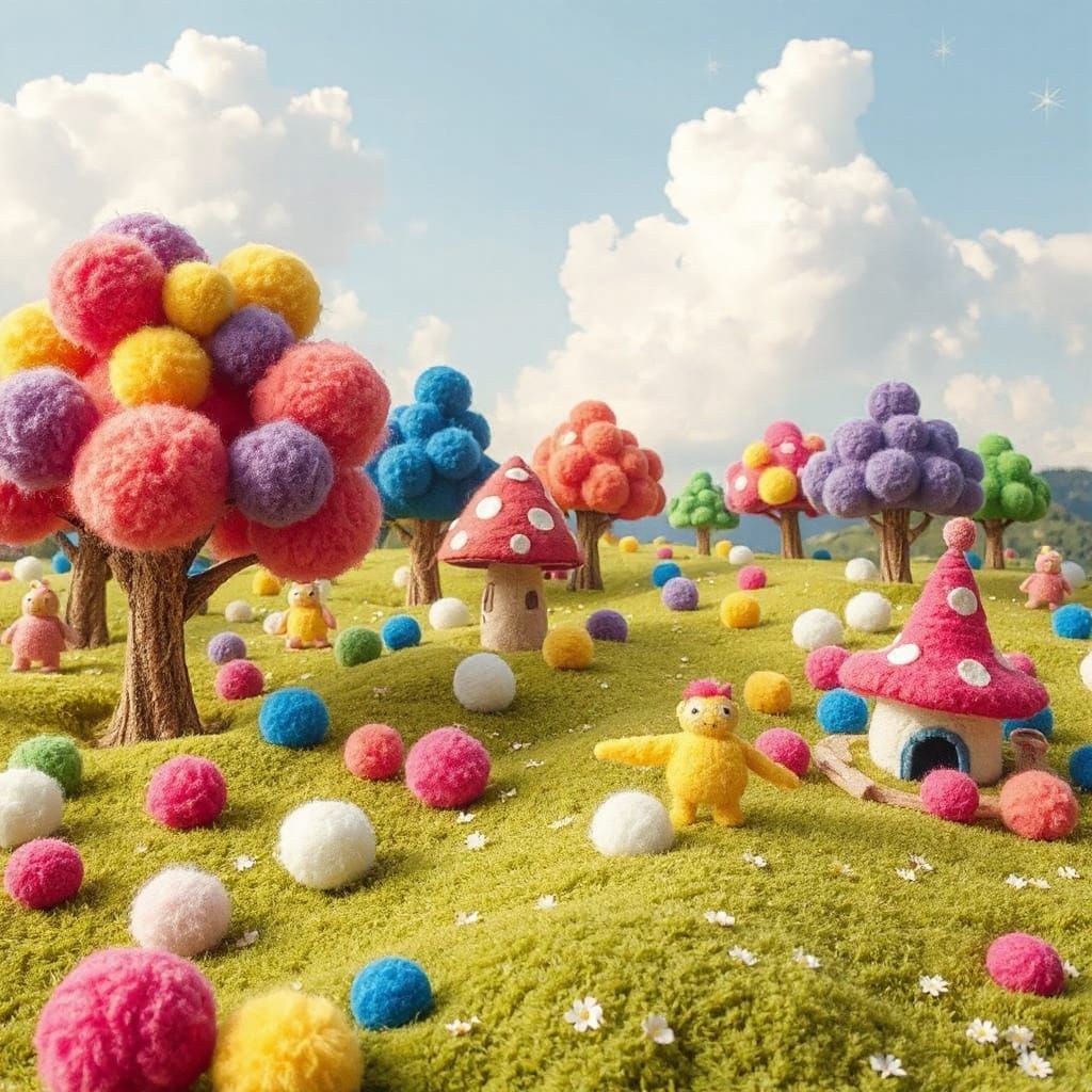 Whimsical Pom Pom Landscape Inspired by Fantasy Illustration
