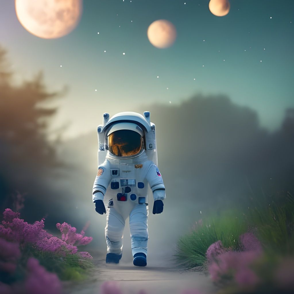 Chibi Astronaut in Starry Night, Ghibli-Inspired Art