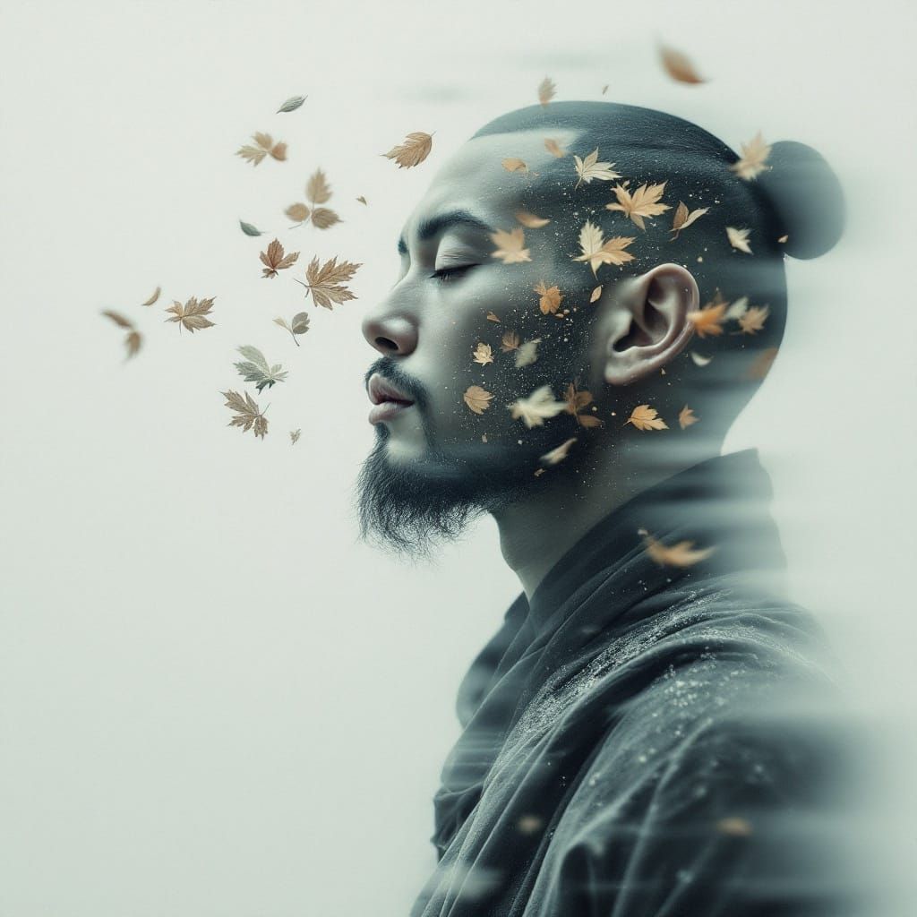 Levitating Monk with Seed Pods: Abstract Concept Art