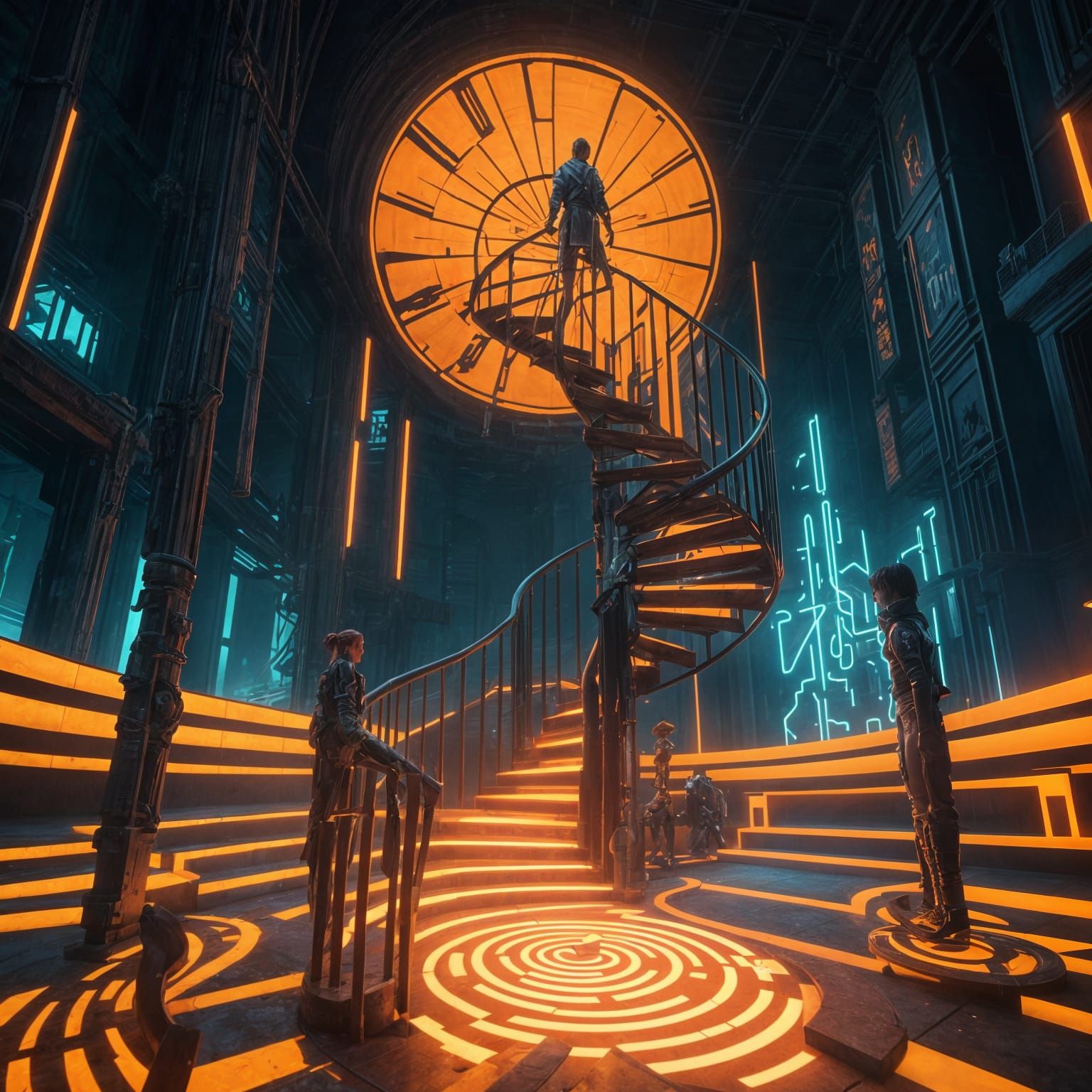 Karate Spiral Staircase to Mastery in Cyberpunk Style