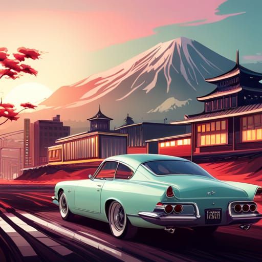 Classic Cars in Mid-Century Modern Japanese Art