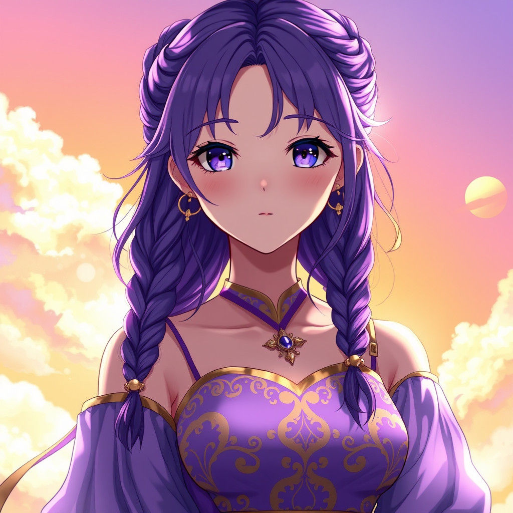 Anime Girl with Purple Hair in Sunlit Scene