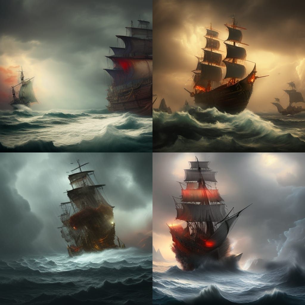 Pirate Ship in Storm: Detailed Matte Painting