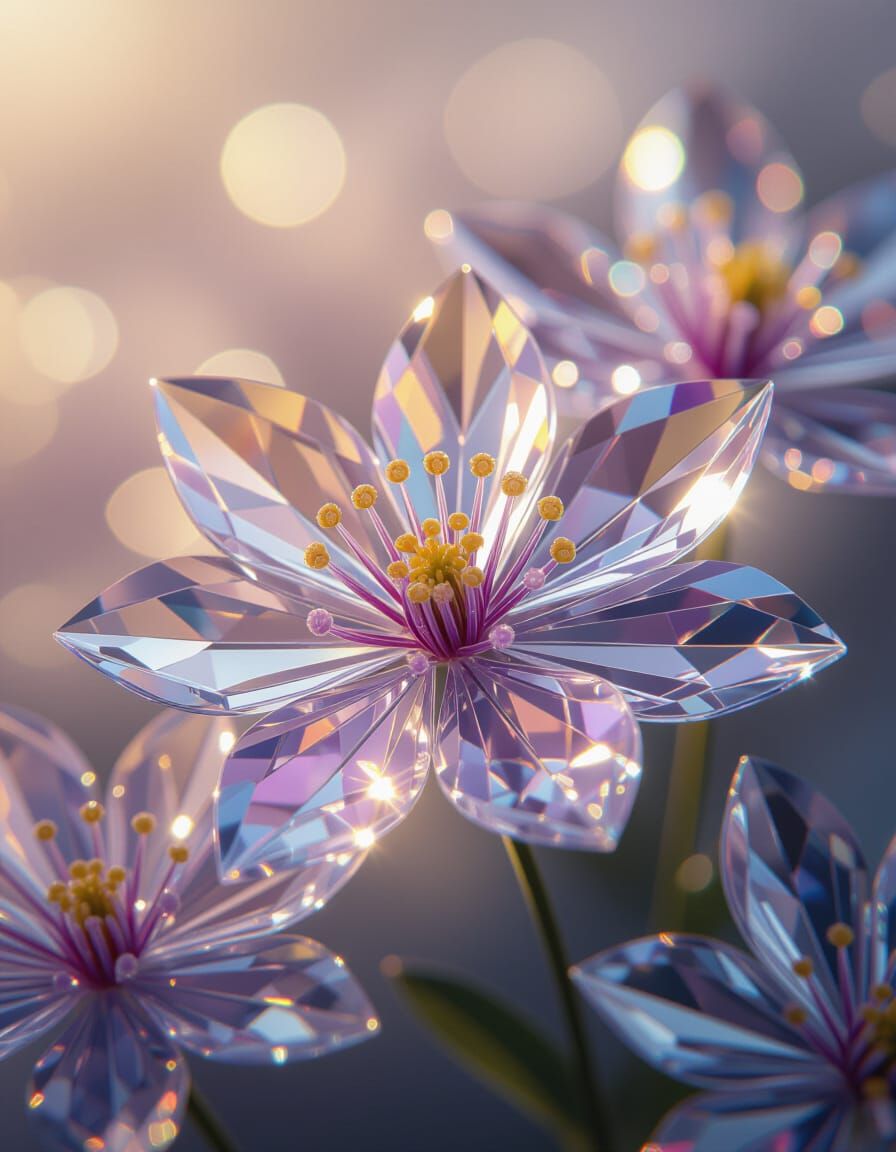 Ethereal Crystal Flowers Bursting with Prismatic Colors